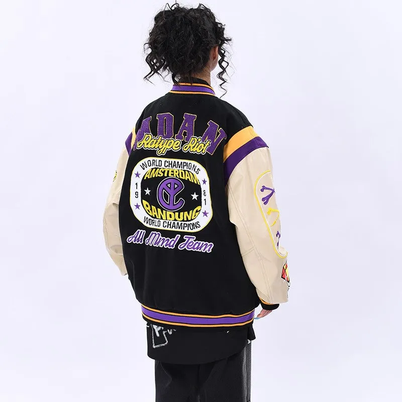 OV original embroidery splicing baseball uniform loose jacket