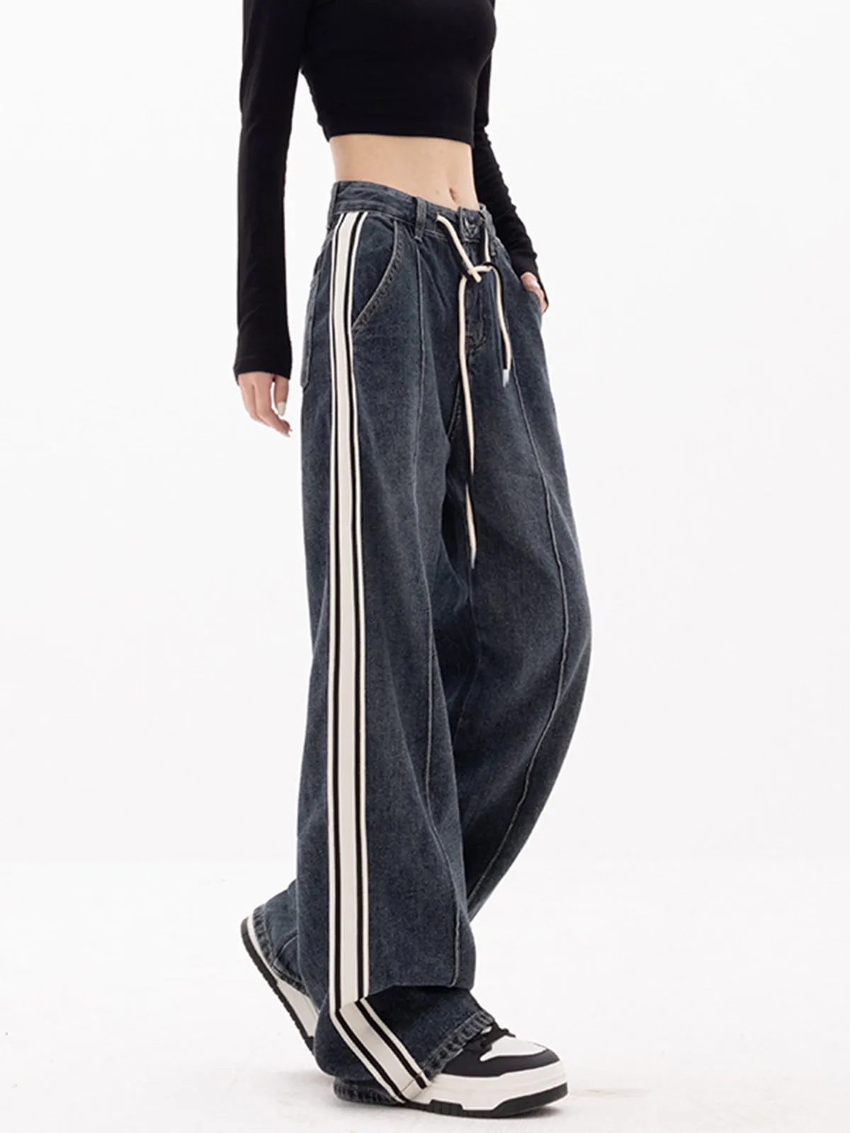 Patchwork Denim Baggy Trendy Wide Leg Pants