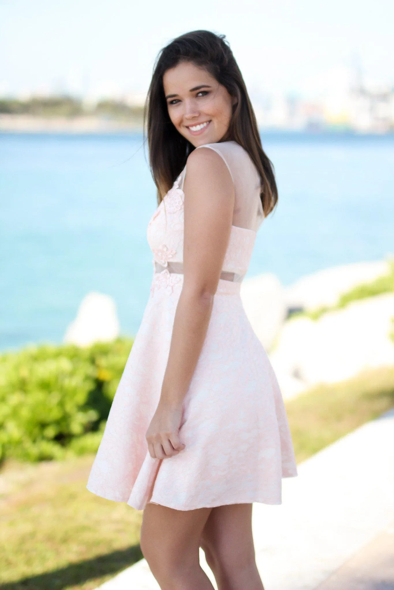 Pink Short Dress with Tulle Back