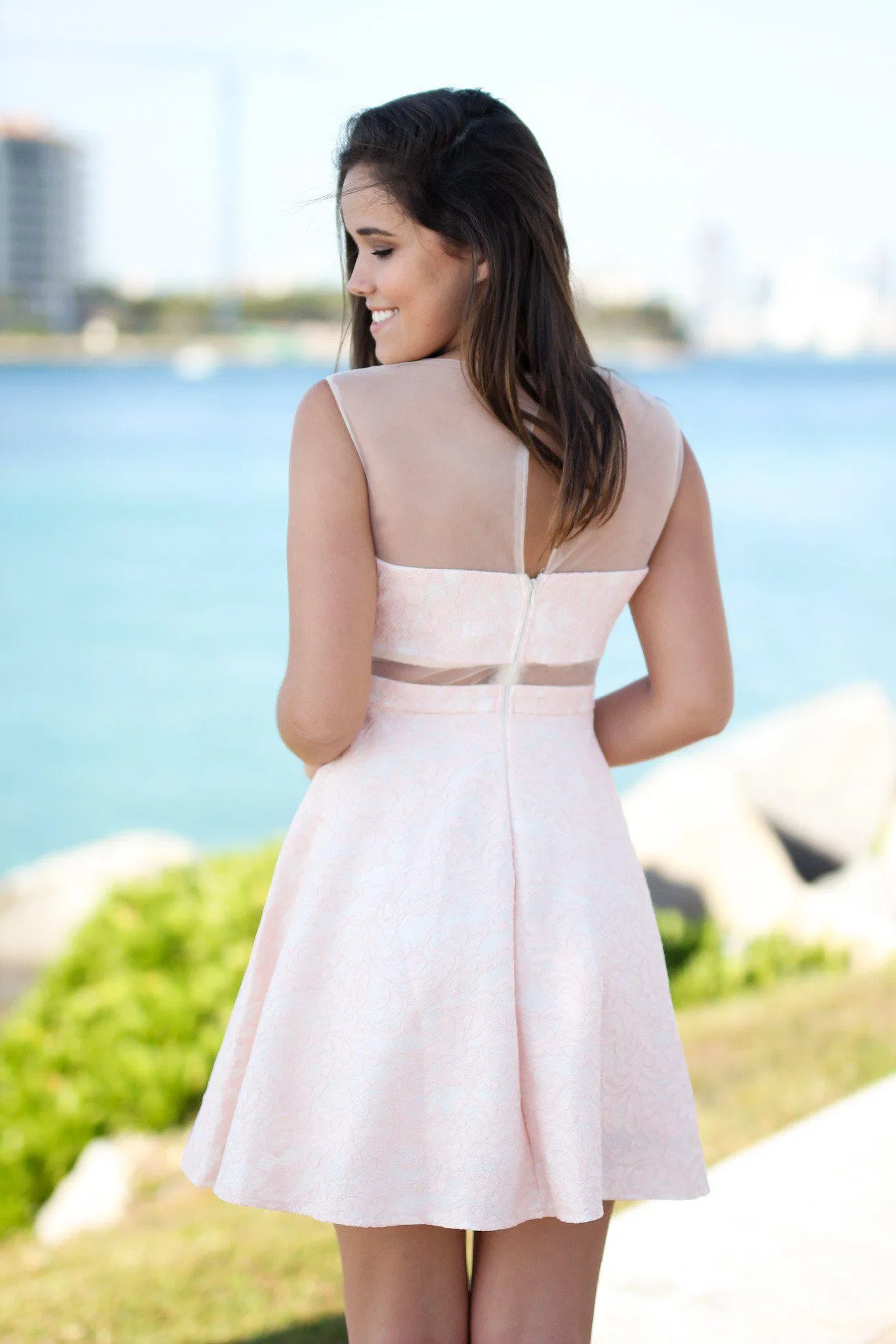 Pink Short Dress with Tulle Back