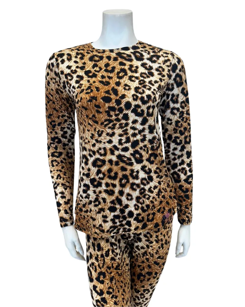 PJ-LPD-TN Tan Leopard Round Neck Modal Pajamas Set