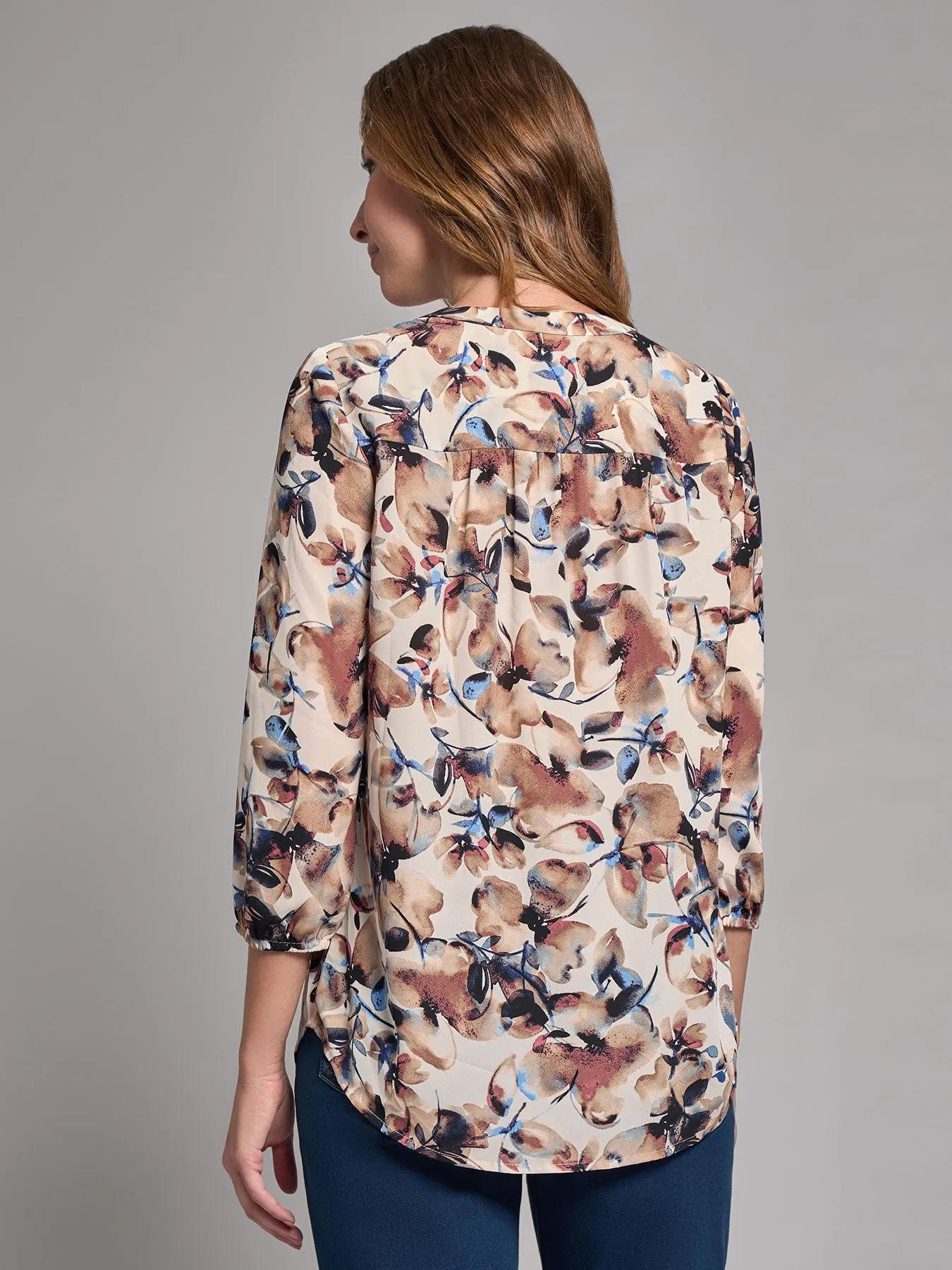 Plus Print V-Neck Pleated Kelly Blouse