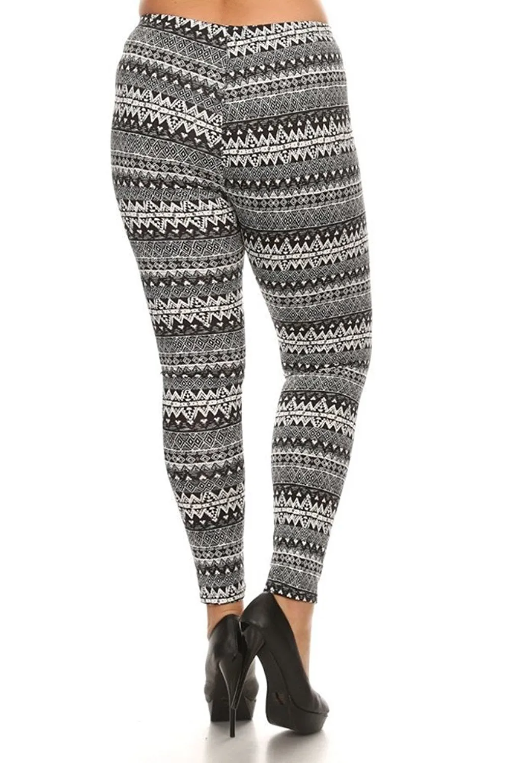 Plus Size Chevron Pattern Fleece Lined Leggings Womens