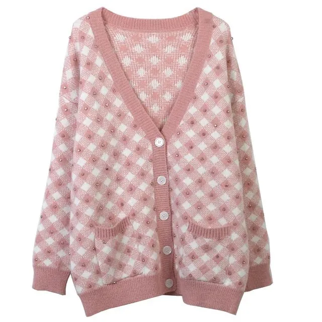 Pre Order:  Vichy Check Knit Cotton Cardigan