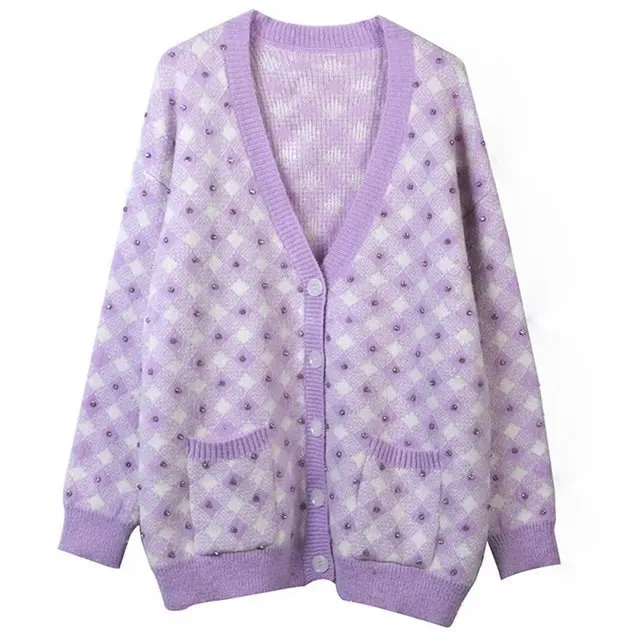 Pre Order:  Vichy Check Knit Cotton Cardigan