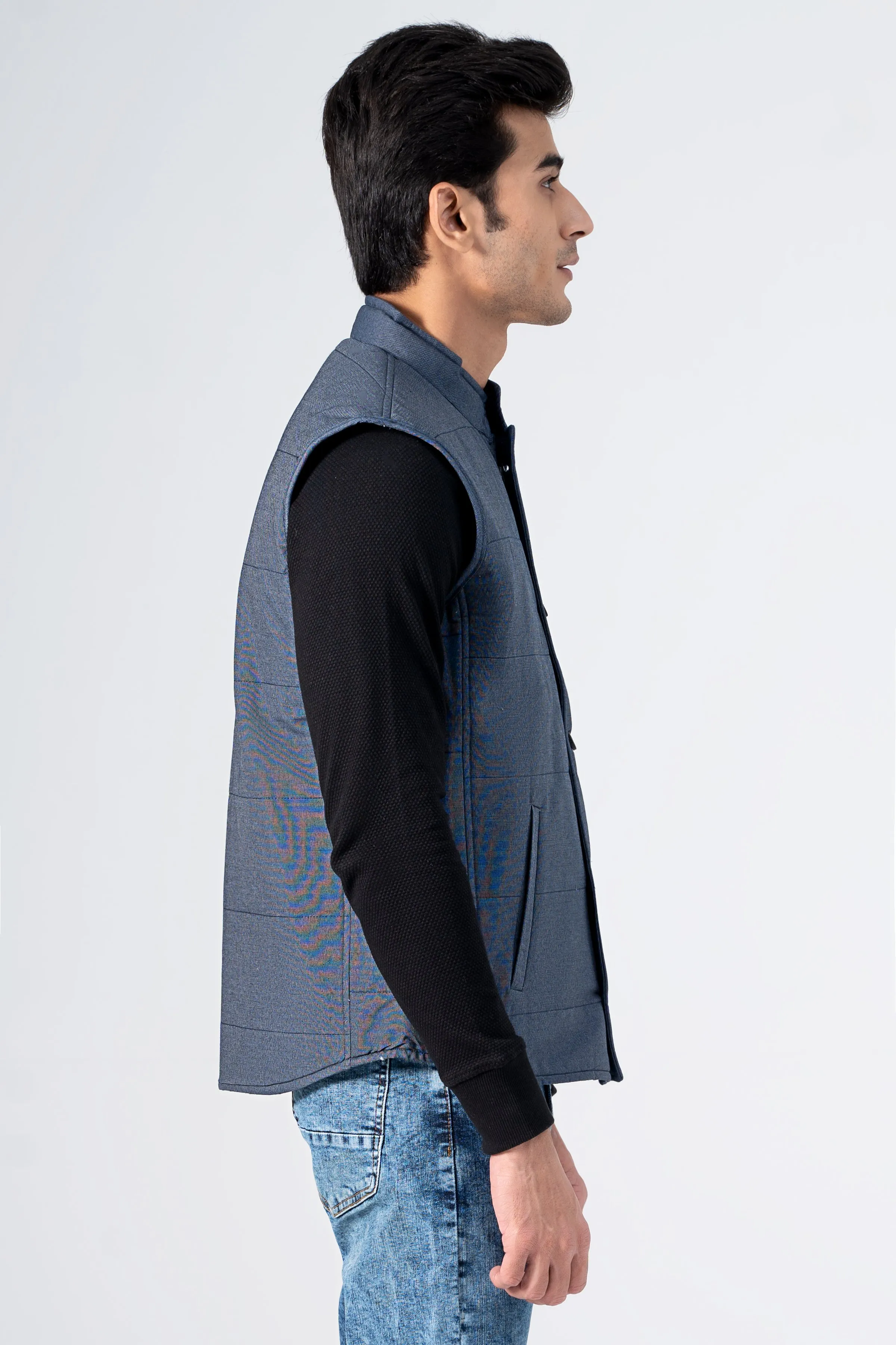 Quilted Textured Jacket Navy