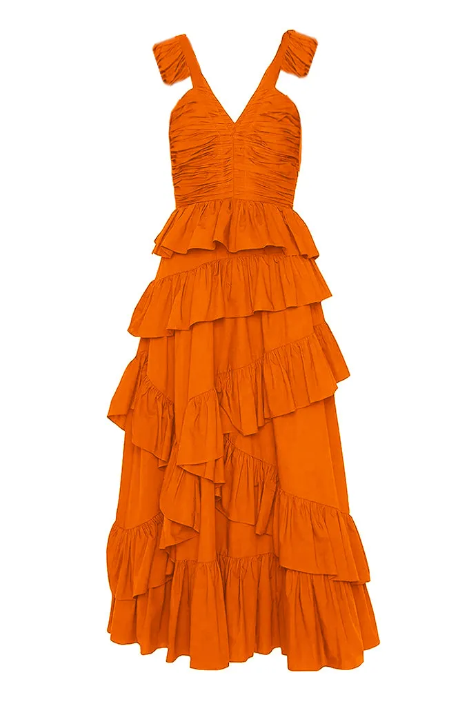 【Quinnbie】"Summer Ode: A Sunlit Amber Dress with Lotus Leaf Edges"