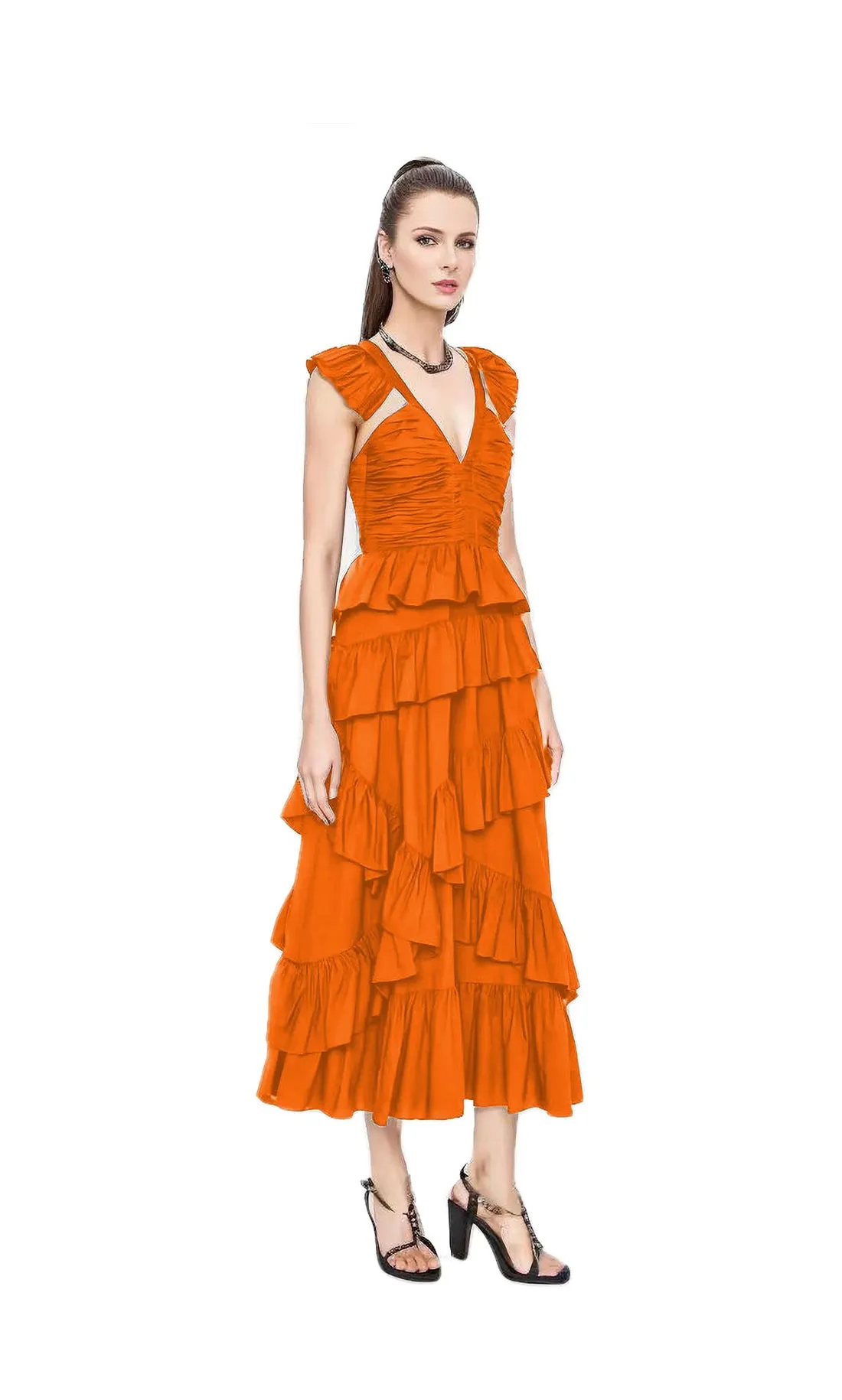 【Quinnbie】"Summer Ode: A Sunlit Amber Dress with Lotus Leaf Edges"