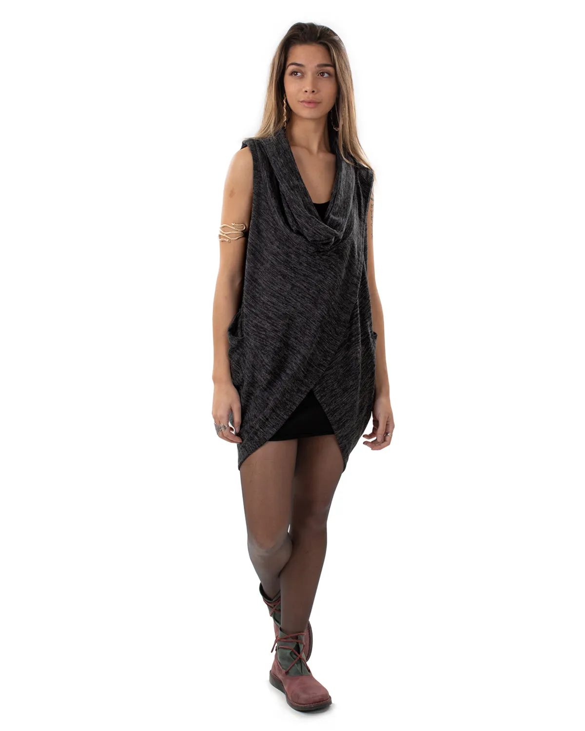 "Mystia" Sleeveless Pullover Tunic Dress Charcoal