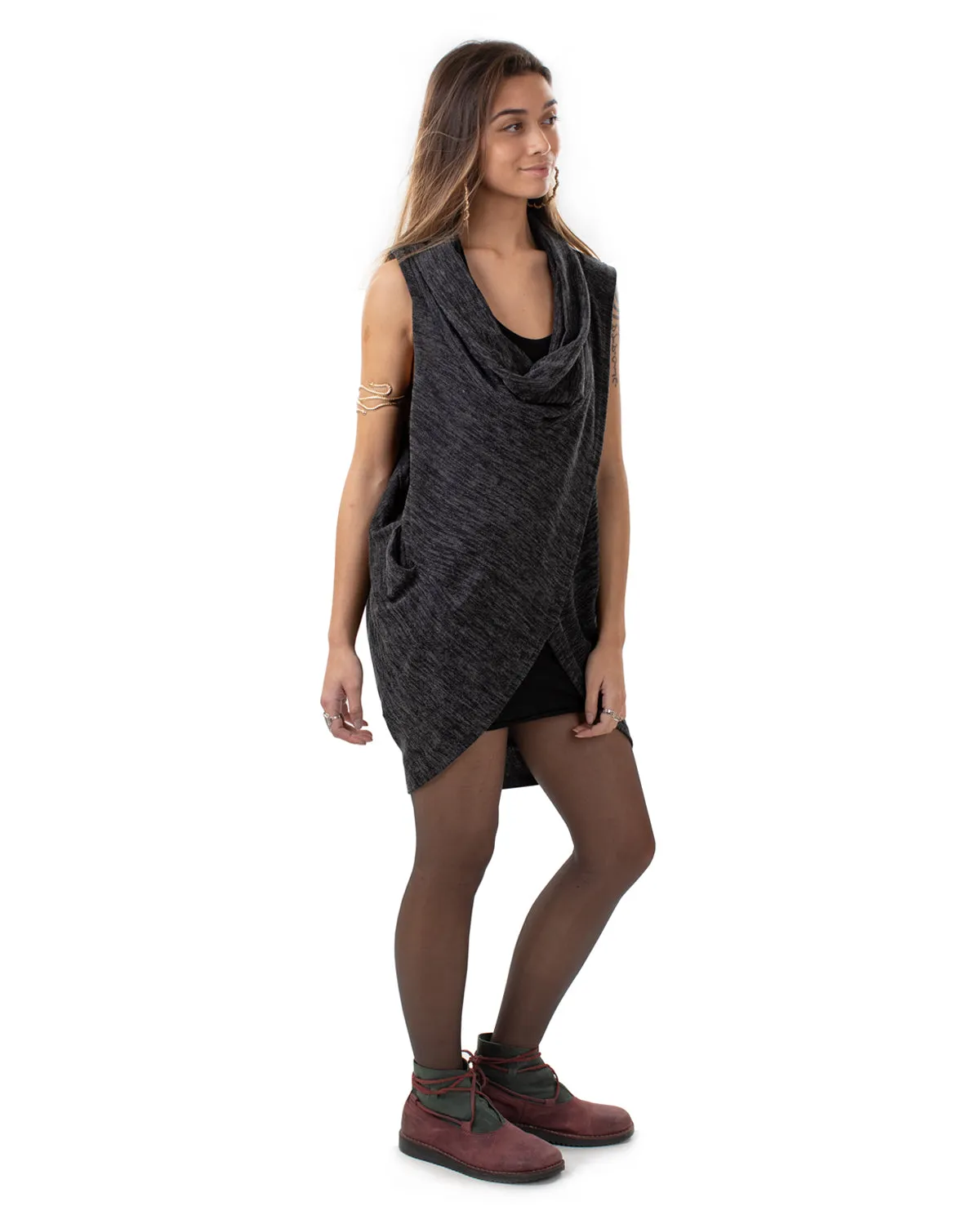 "Mystia" Sleeveless Pullover Tunic Dress Charcoal