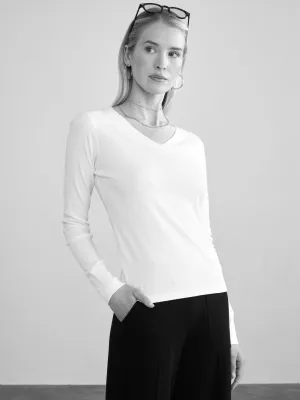 RIBBED COTTON L/S V-NECK