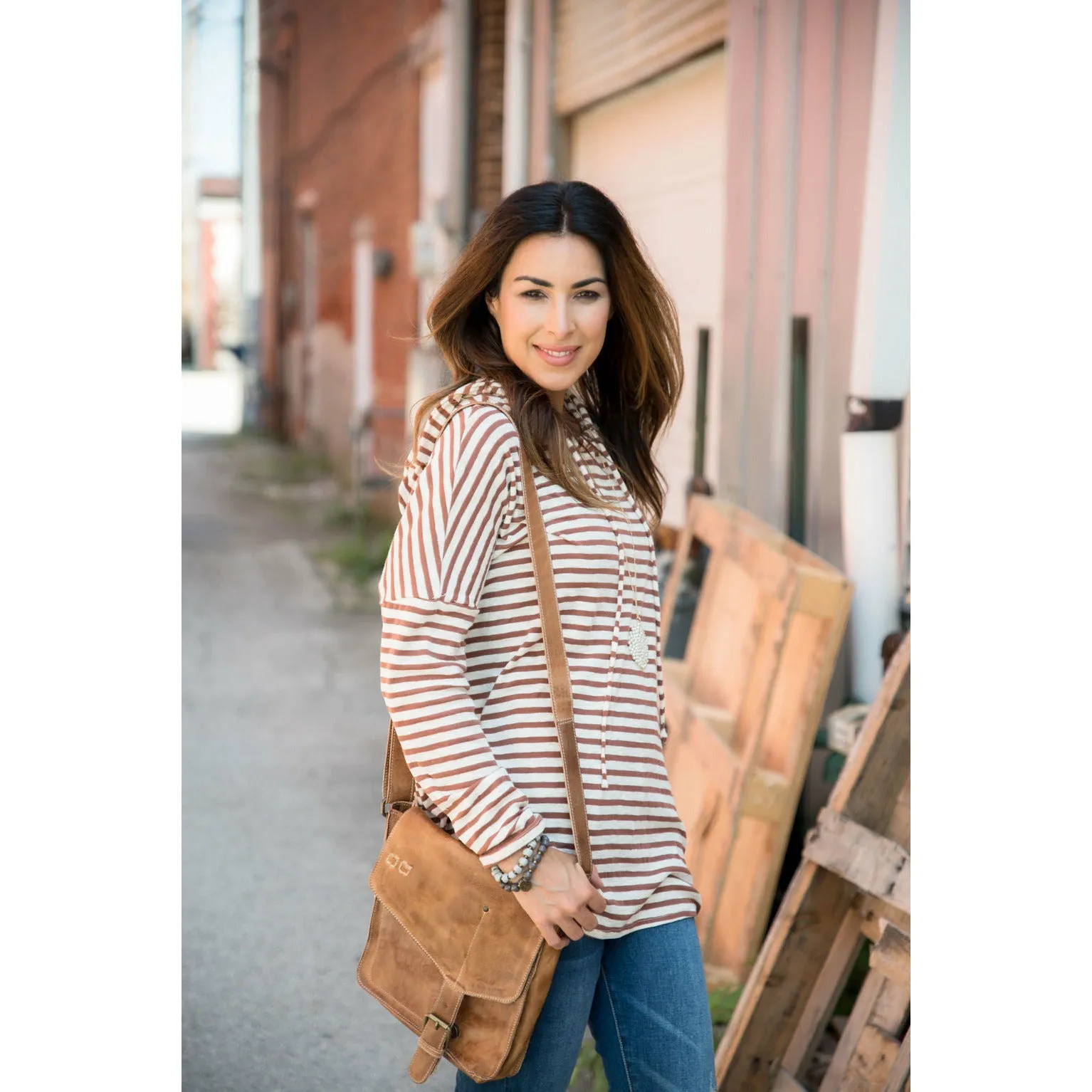 Rust Striped Relaxed Hoodie