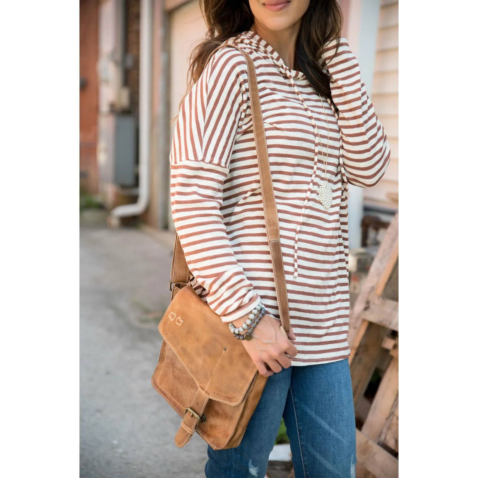 Rust Striped Relaxed Hoodie