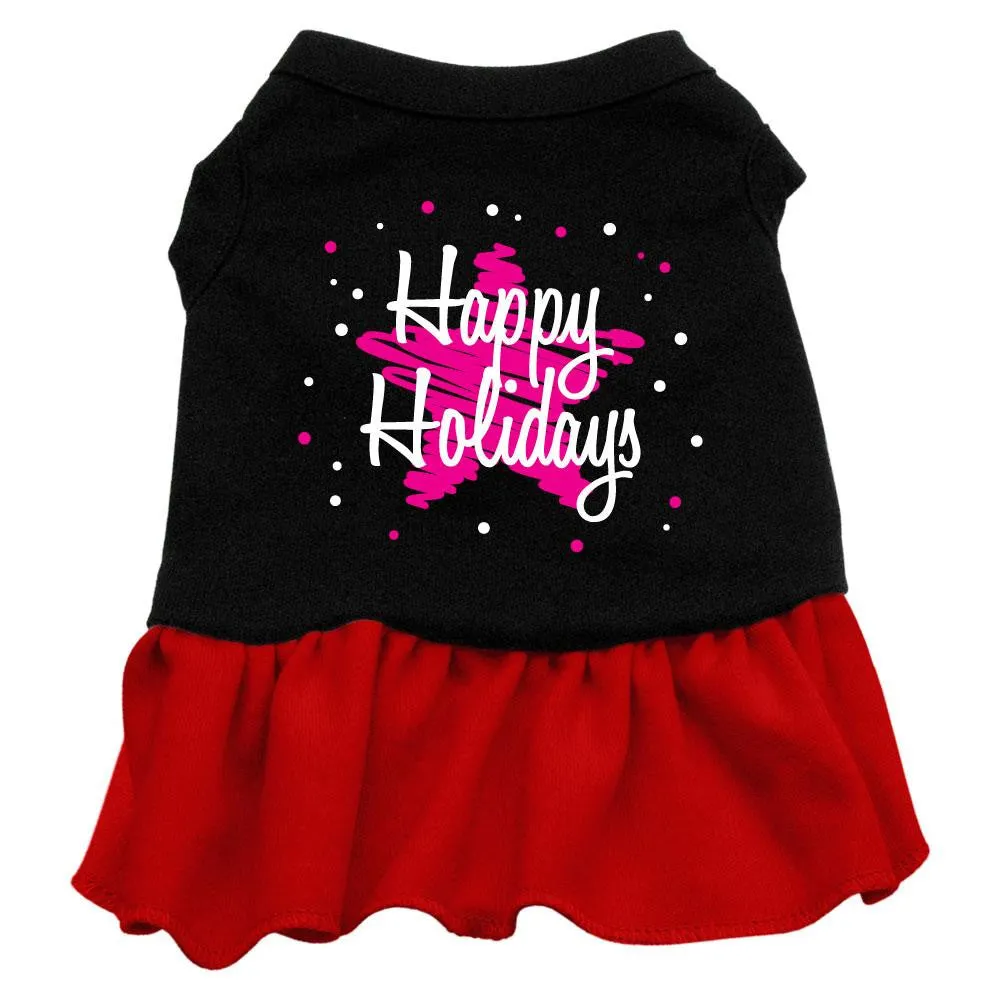 Scribble Happy Holidays Screen Print Dress Black with Red Sm (10)