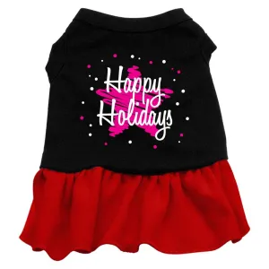 Scribble Happy Holidays Screen Print Dress Black with Red Sm (10)