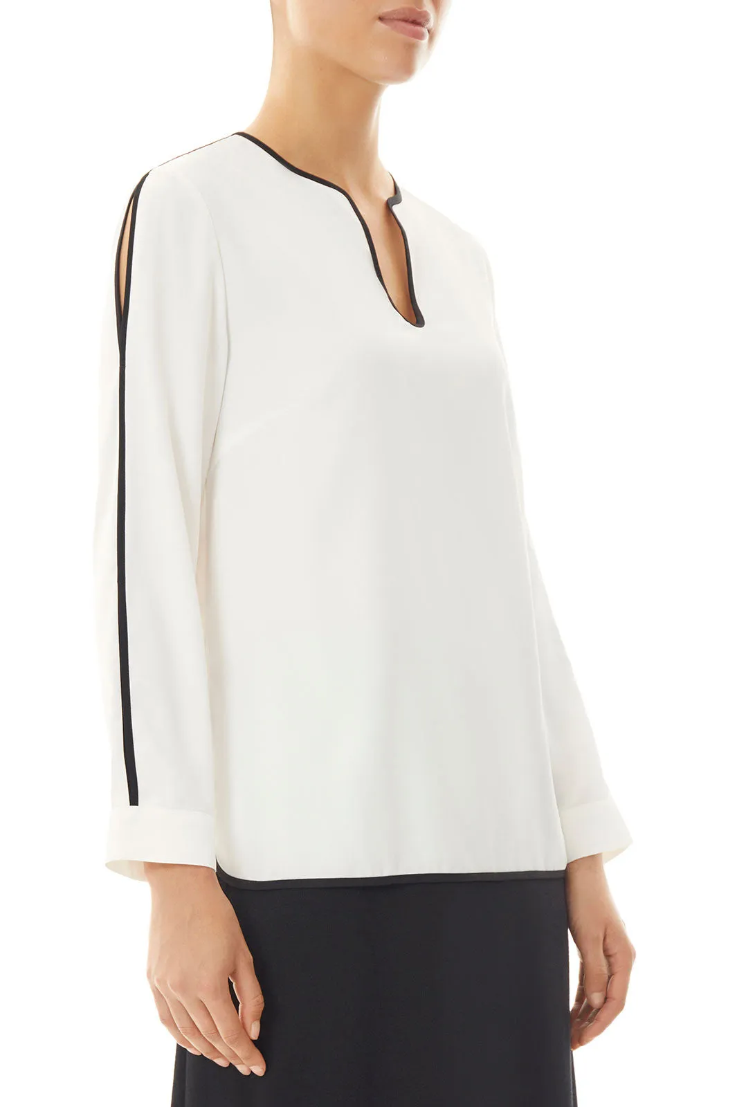 Slit Sleeve Crepe de Chine Blouse