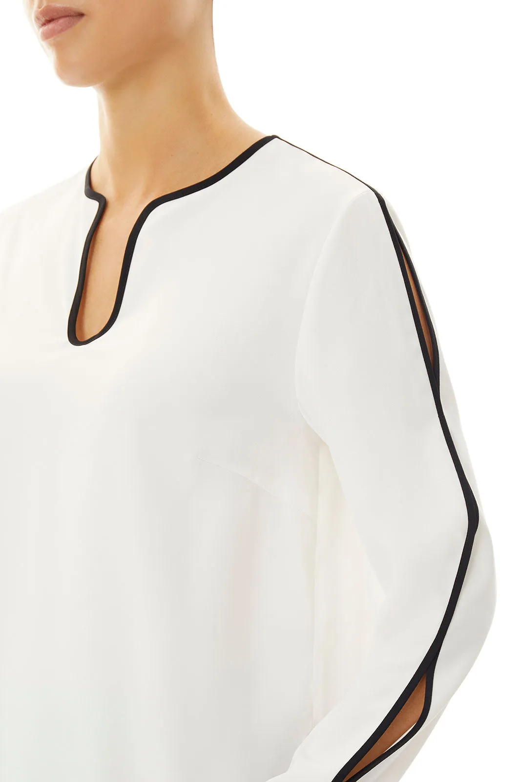 Slit Sleeve Crepe de Chine Blouse