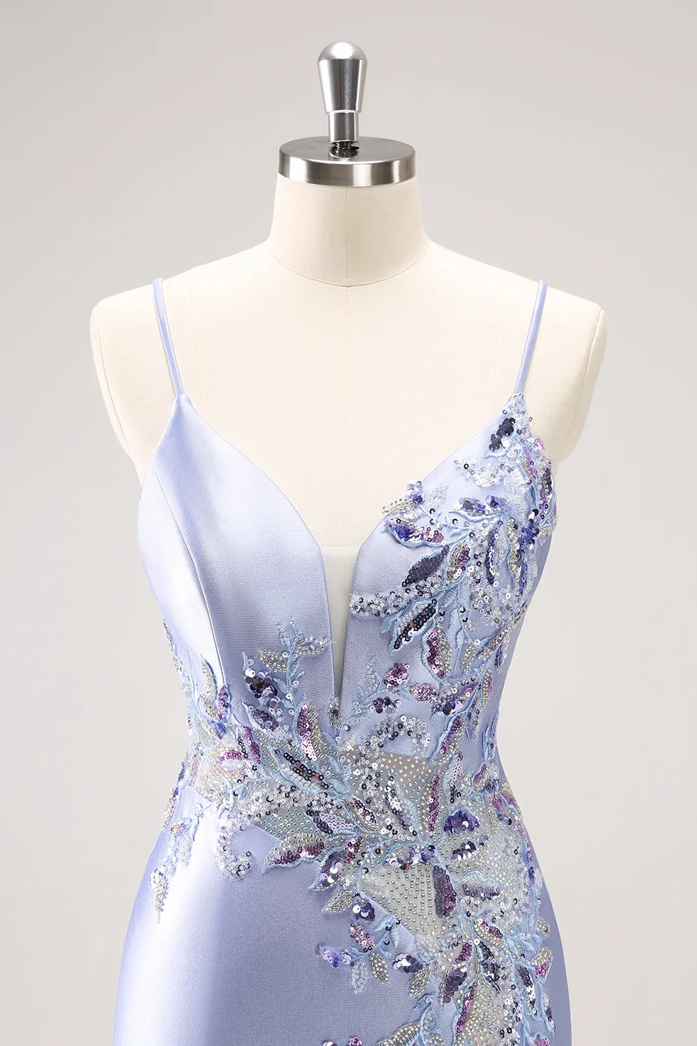 Sparkly Blue Sequined Floral Tight Mini Dress with Beading