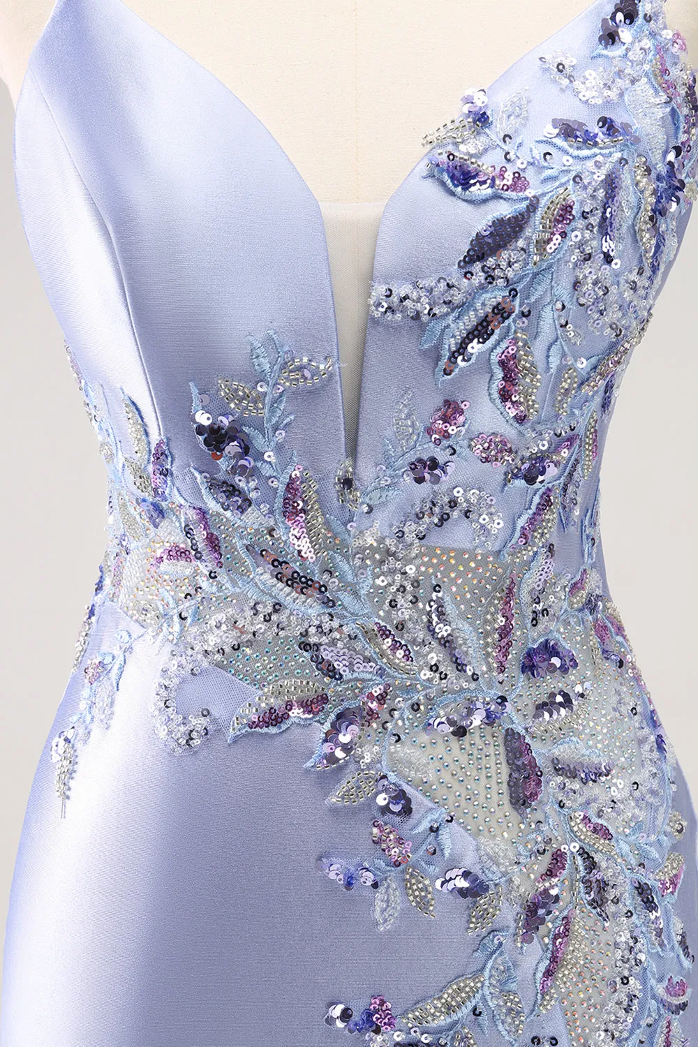 Sparkly Blue Sequined Floral Tight Mini Dress with Beading