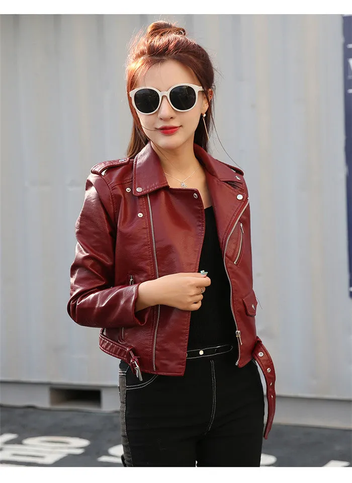 Spring Autumn Motorcycle Leather Jackets Women Short Leather Coat Female Soft Faux Leather Biker Jacket for Female