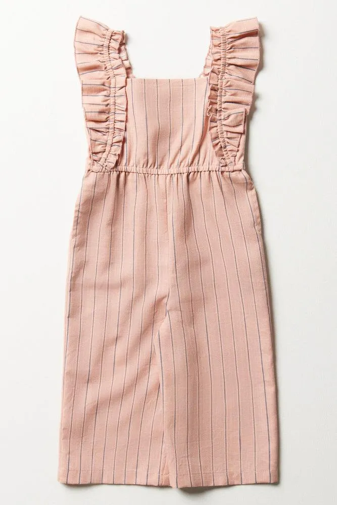 Stripe Frill Jumpsuit Pink