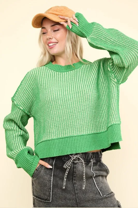 Two Tone Crop Ribbed Sweater Tops - 3 Colors!