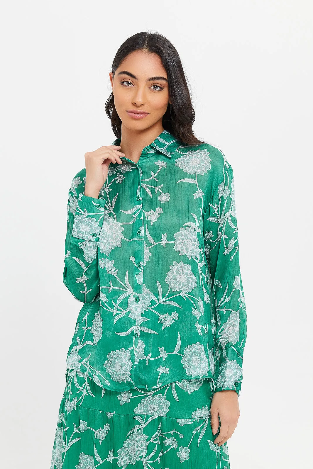 Women Green Printed Shirt Blouse