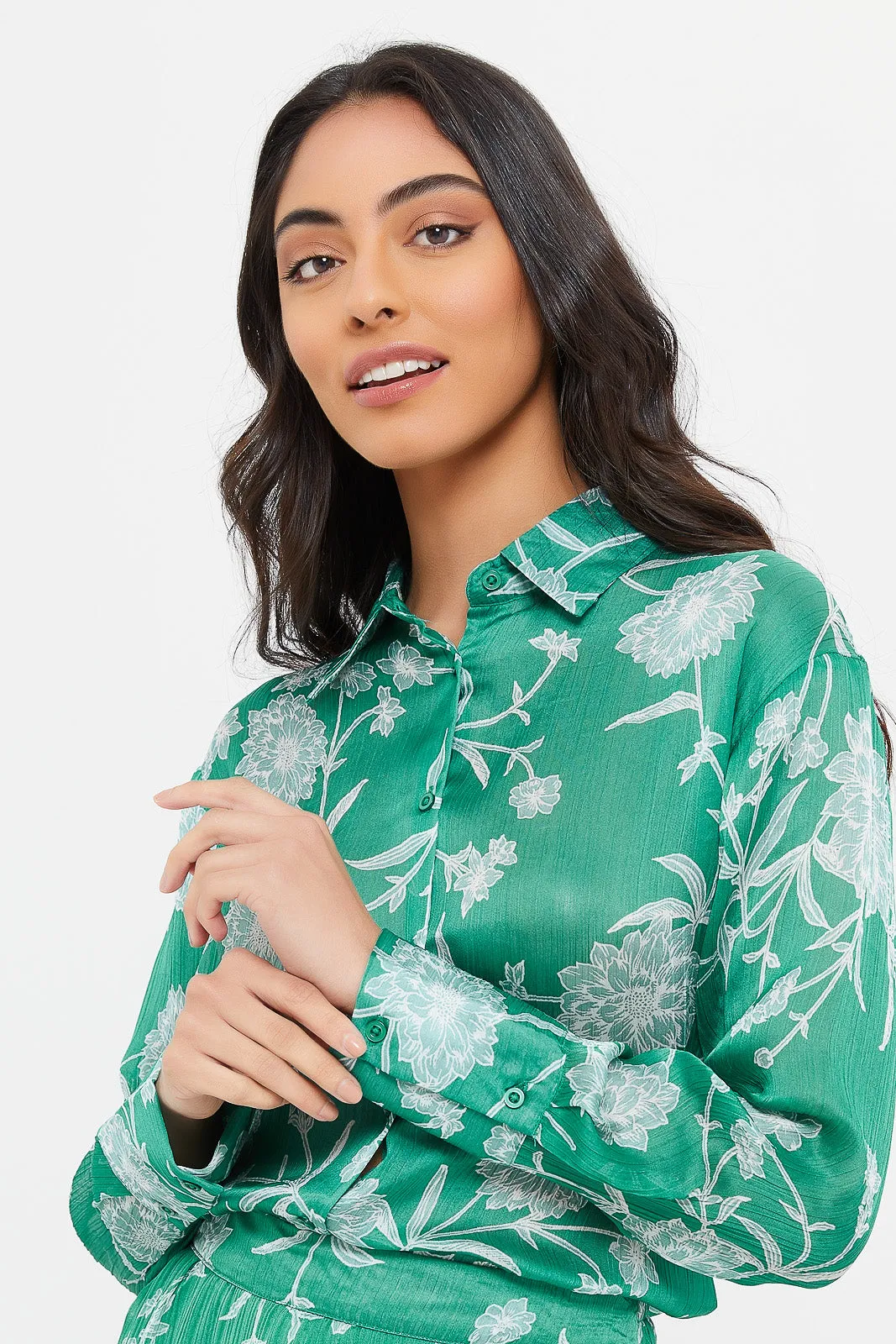 Women Green Printed Shirt Blouse