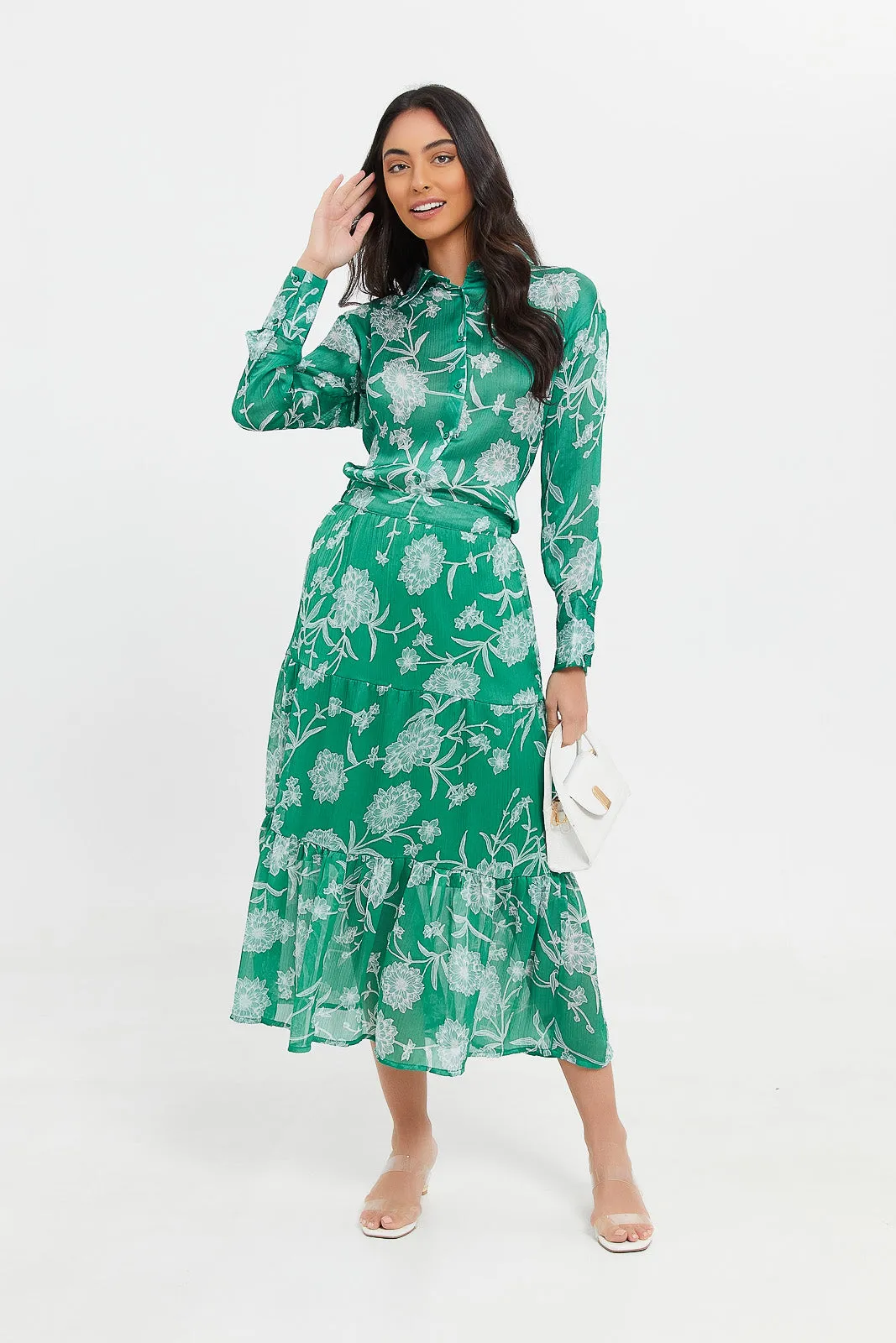 Women Green Printed Shirt Blouse