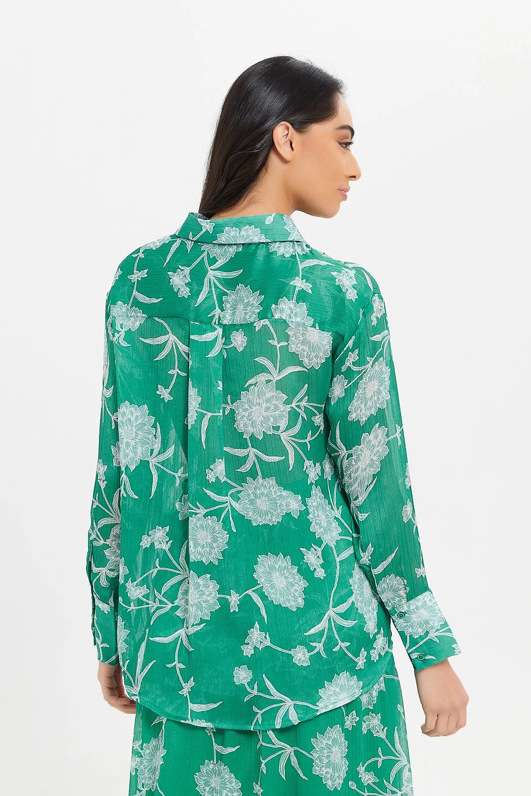 Women Green Printed Shirt Blouse