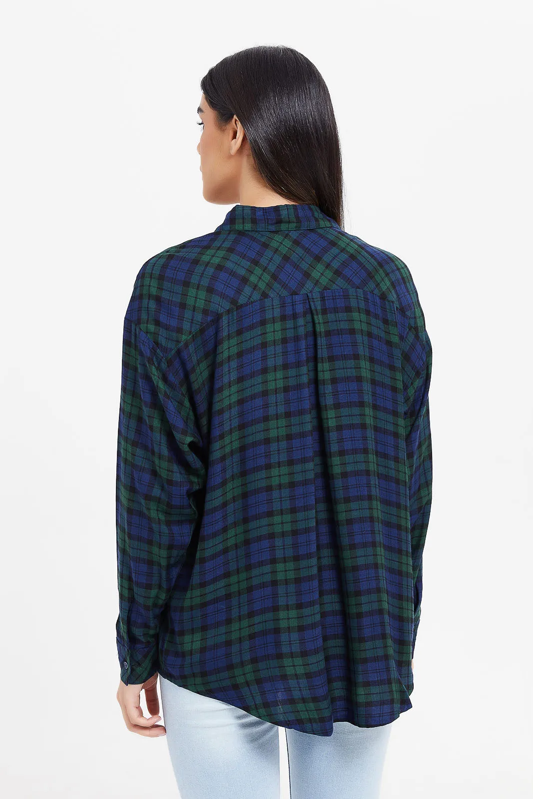 Women Navy Checkered Shirt