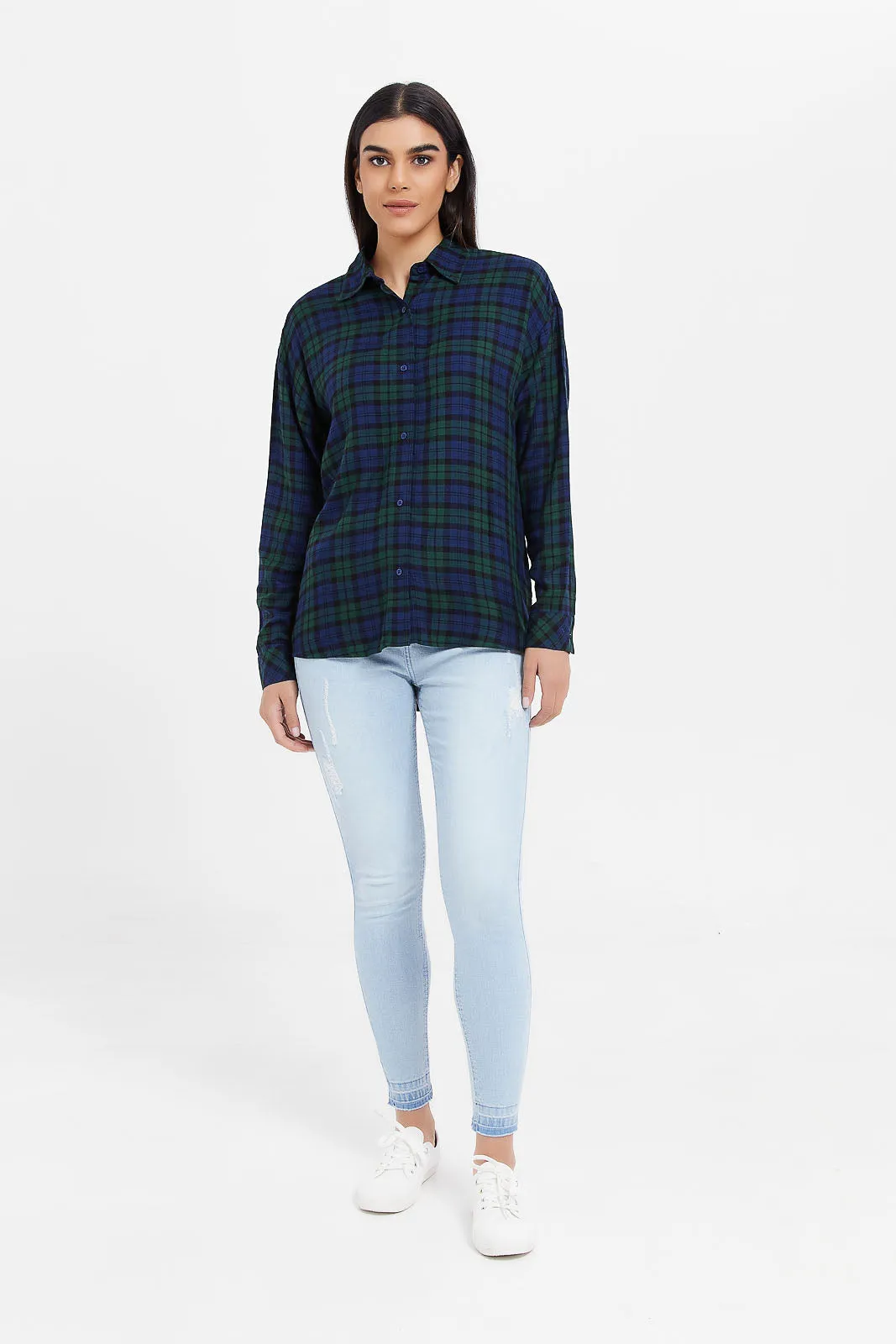 Women Navy Checkered Shirt