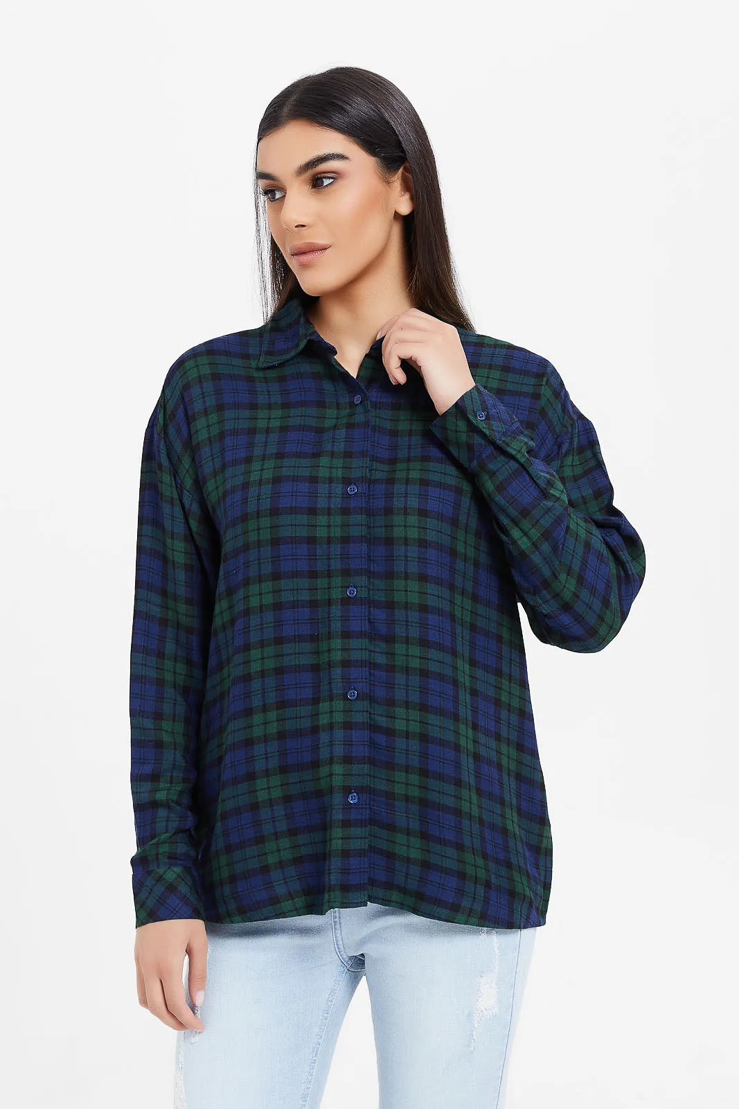 Women Navy Checkered Shirt