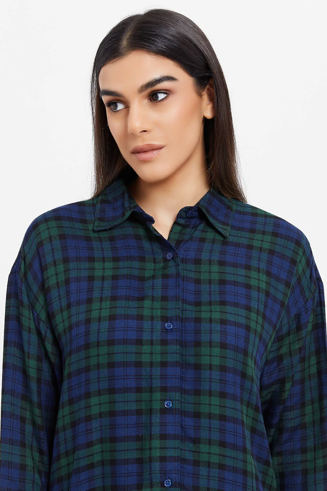 Women Navy Checkered Shirt