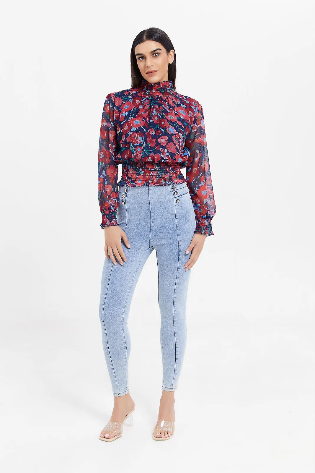 Women Navy Floral Print Blouse