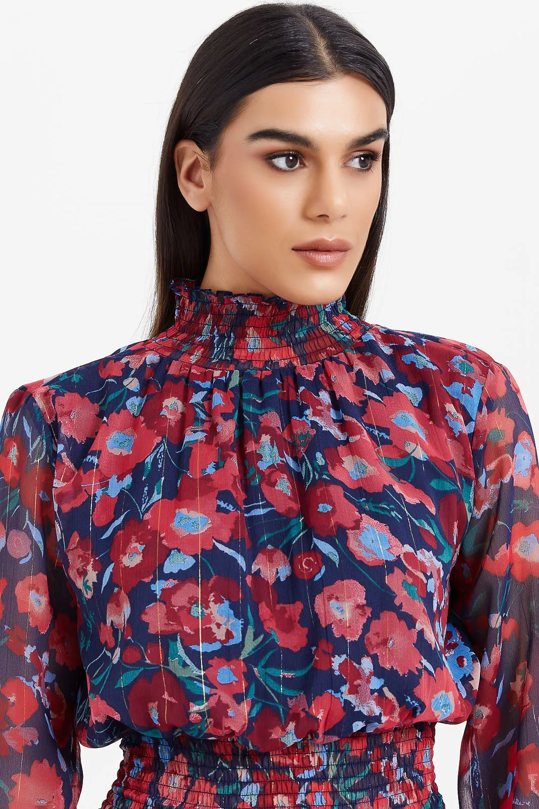 Women Navy Floral Print Blouse