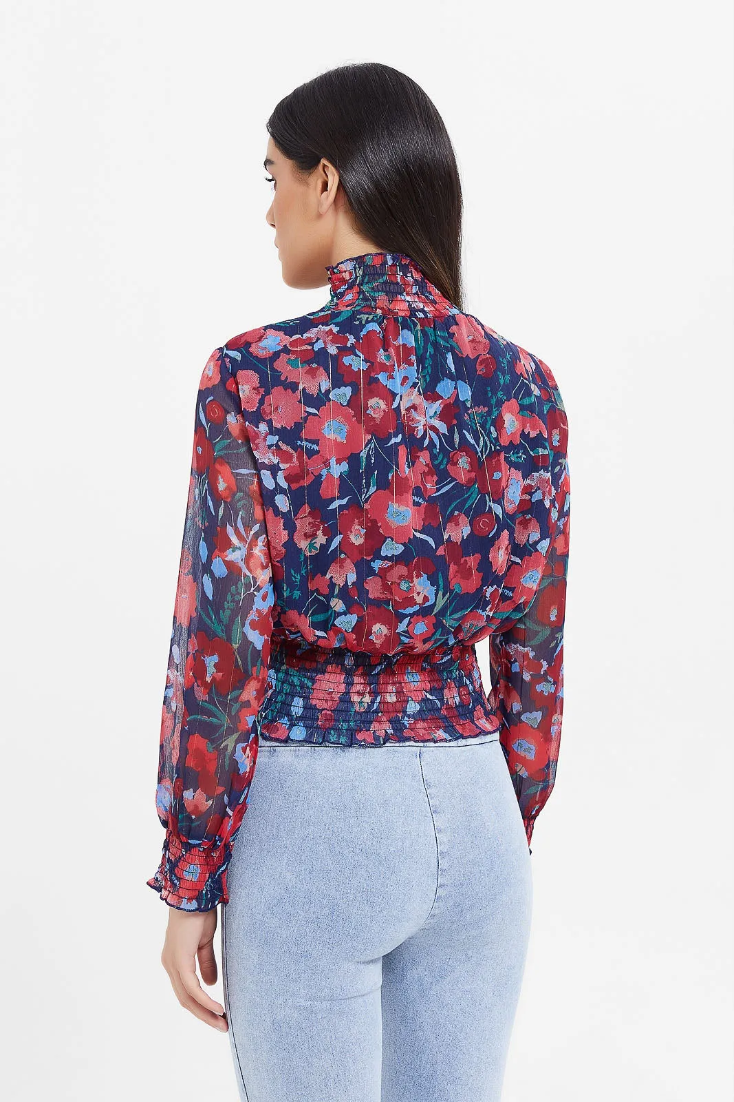 Women Navy Floral Print Blouse