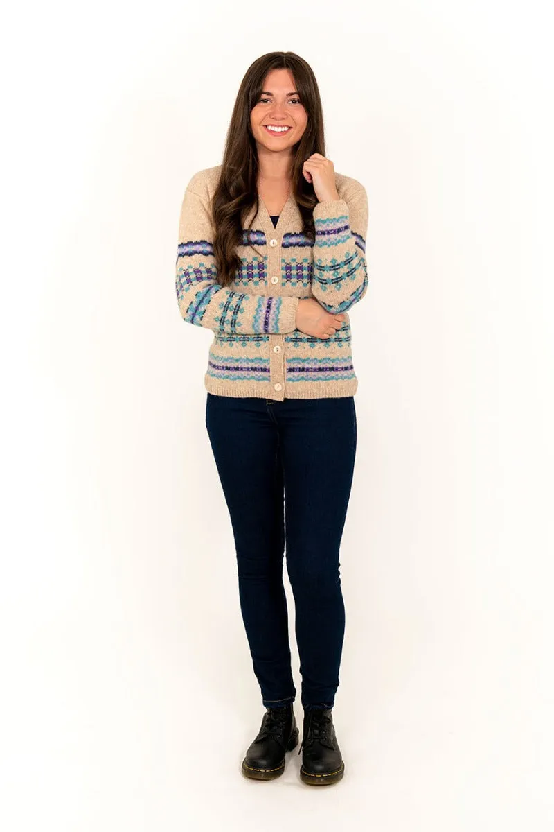 Womens Craigievar V-neck Fair isle Cardigan - Wheat