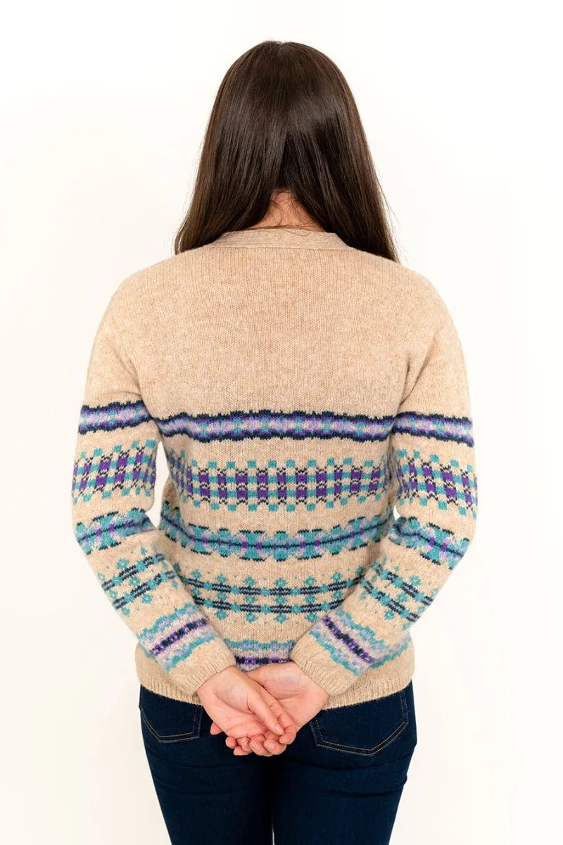 Womens Craigievar V-neck Fair isle Cardigan - Wheat