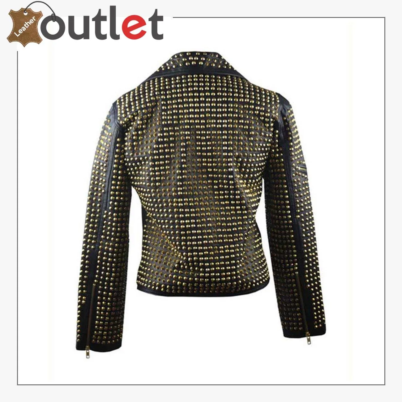 Womens Full Golden Studded Leather Jacket