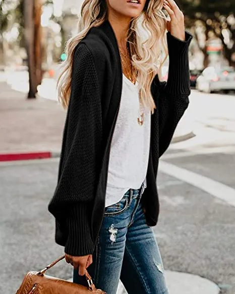 Women's open front batwing cocoon cardigan sweater knitted cardigan for fall/winter