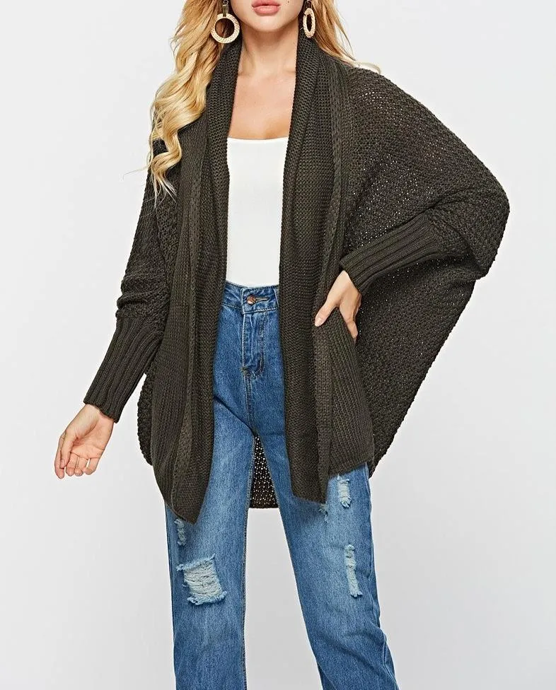 Women's open front batwing cocoon cardigan sweater knitted cardigan for fall/winter