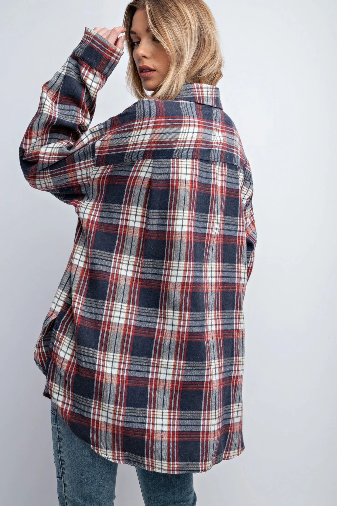 Women's Washed Plaid Button Down Shirt