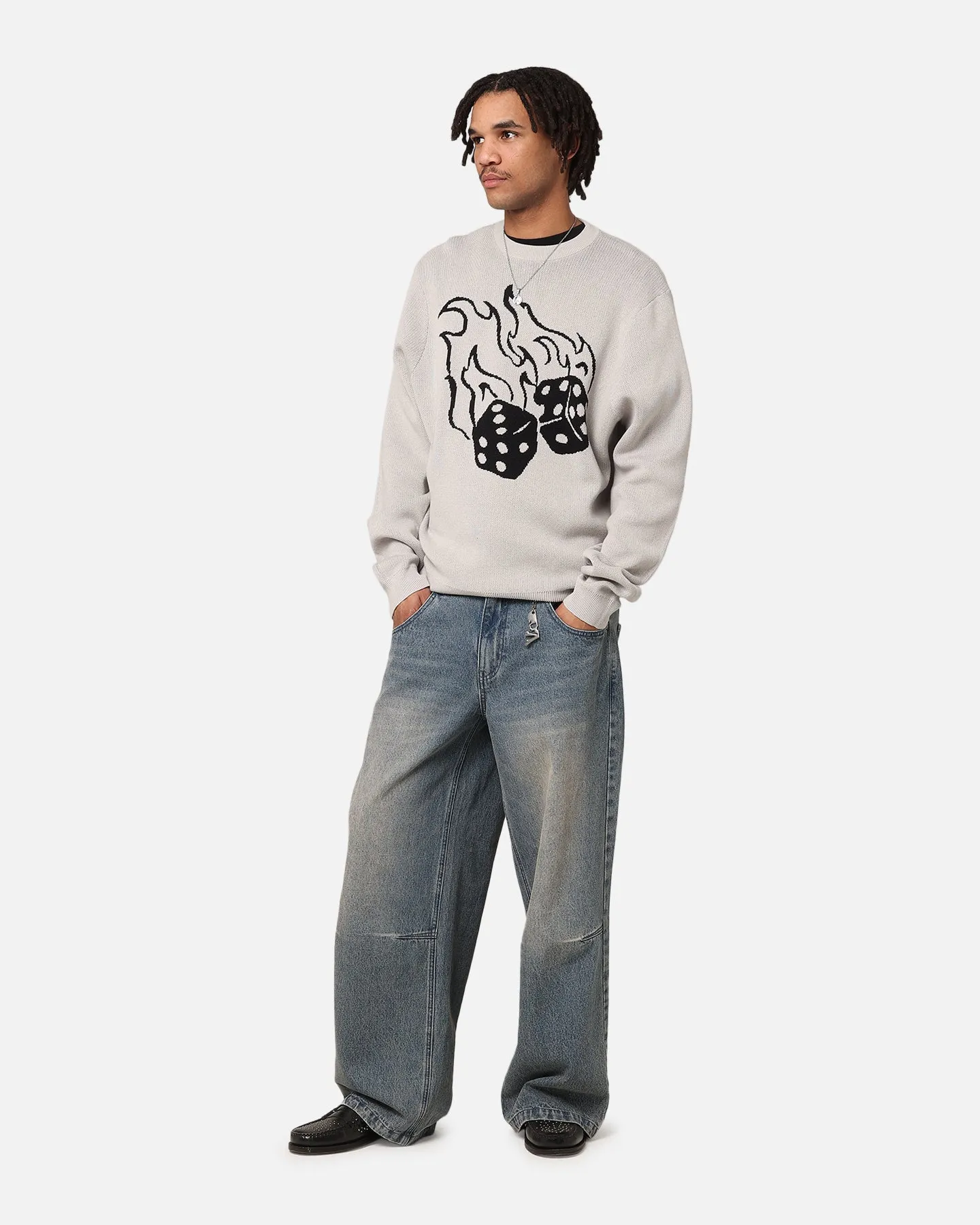 X-Large Fire Dice Knit Crewneck Cream