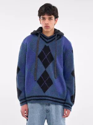 Zip Insert Hood Pullover (206SW005-Y64-BLUE-GREY-ARGYLE)